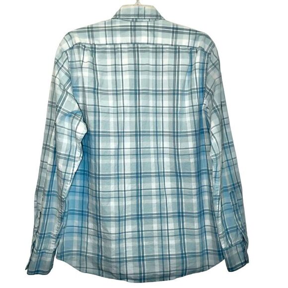 J Crew Plaid Flex Washed in Aqua/White Men’s L Slim - Picture 4 of 6